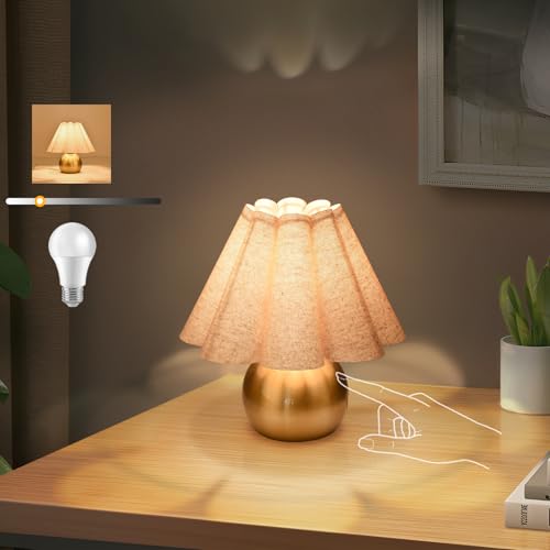 Ziqqeelam Gold Small Touch Control Table Lamp for Bedroom, Brass Gold Bedside Lamps for Nightstand, Cute Mini Small Table Lamps for Small Spaces with Scalloped Shade for Kitchen Counter, Bookshelf, Living Room - Image 1