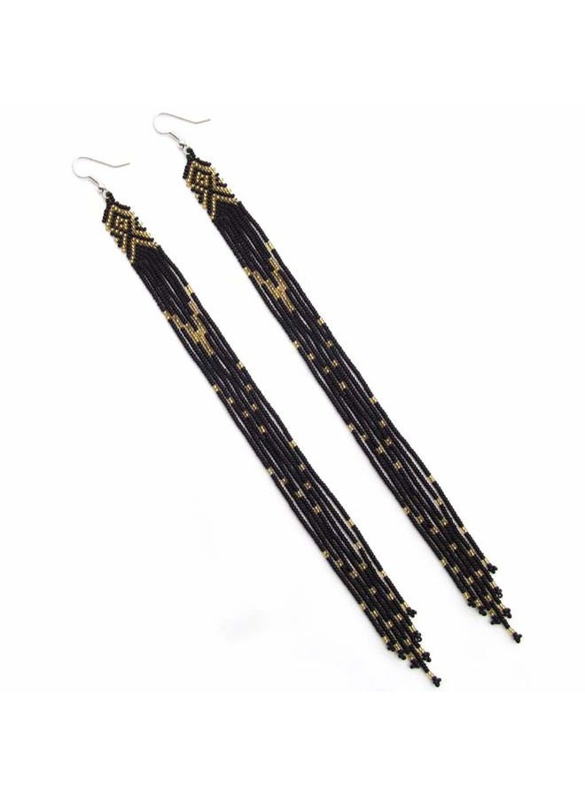 BeadsCorner One of a kind Tribal Extra Long Beaded Statement Earrings Handmade, Glass - Image 1