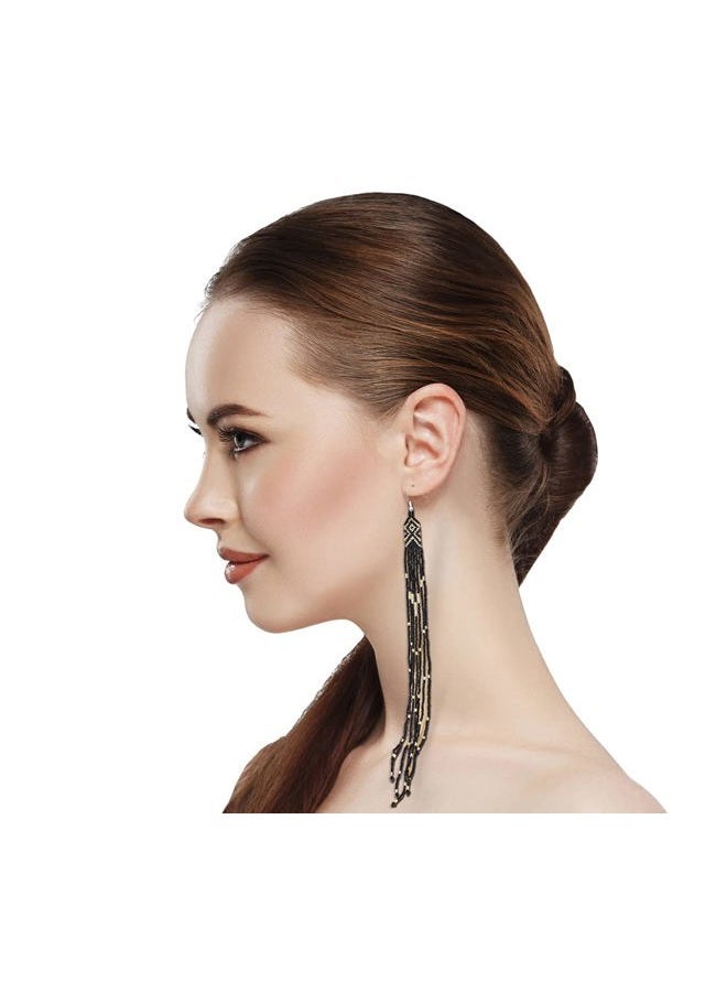 BeadsCorner One of a kind Tribal Extra Long Beaded Statement Earrings Handmade, Glass - Image 2