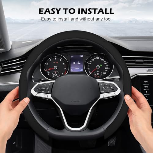 Frani Nappa Leather Steering Wheel Cover,Universal Fit 15 Inch-Premium Non-Slip Breathable Comfort Grip for Cars Trucks SUVs,Anti-Slip Durable Interior Upgrade Black - Image 4