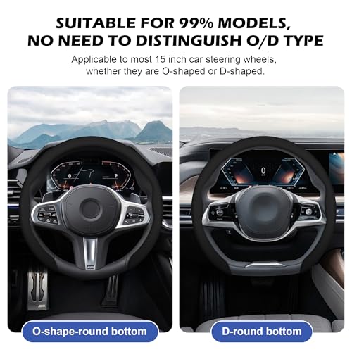 Frani Nappa Leather Steering Wheel Cover,Universal Fit 15 Inch-Premium Non-Slip Breathable Comfort Grip for Cars Trucks SUVs,Anti-Slip Durable Interior Upgrade Black - Image 3
