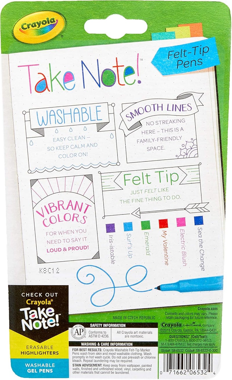 كرايولا أقلام تحديد قابلة للغسل من Take Note، 6 قطع - Image 2
