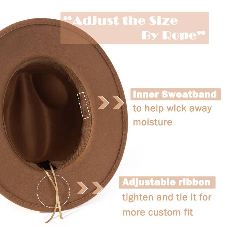 Lisianthus Men & Women Vintage Wide Brim Fedora Hat with Belt Buckle (B-Khaki, L; Hat Circumference: 59-60cm (for Men)) - Image 3