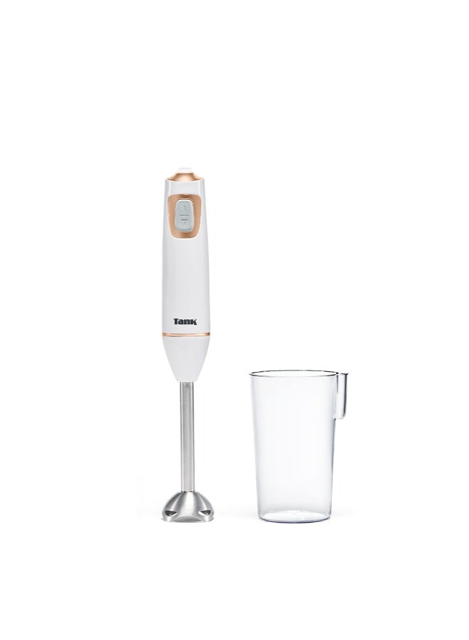 TANK Tank Hand Blender with 600ml BPA Free Beaker,with 5 Speed Control + Turbo, 600 Watts, White, CM-6003-1 - Image 1