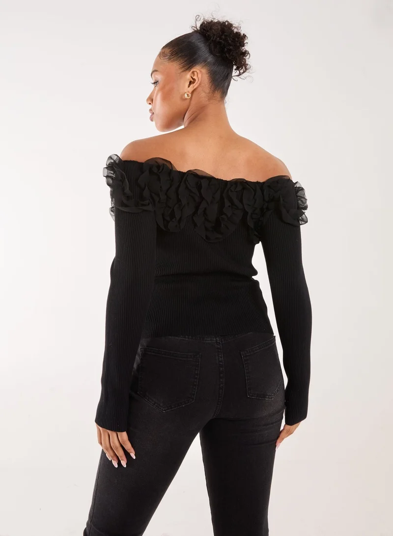 Pink Vanilla Ruffle Bardot Knit Top