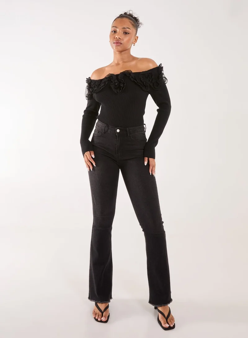 Pink Vanilla  Ruffle Bardot Knit Top for Women | Best Price UAE