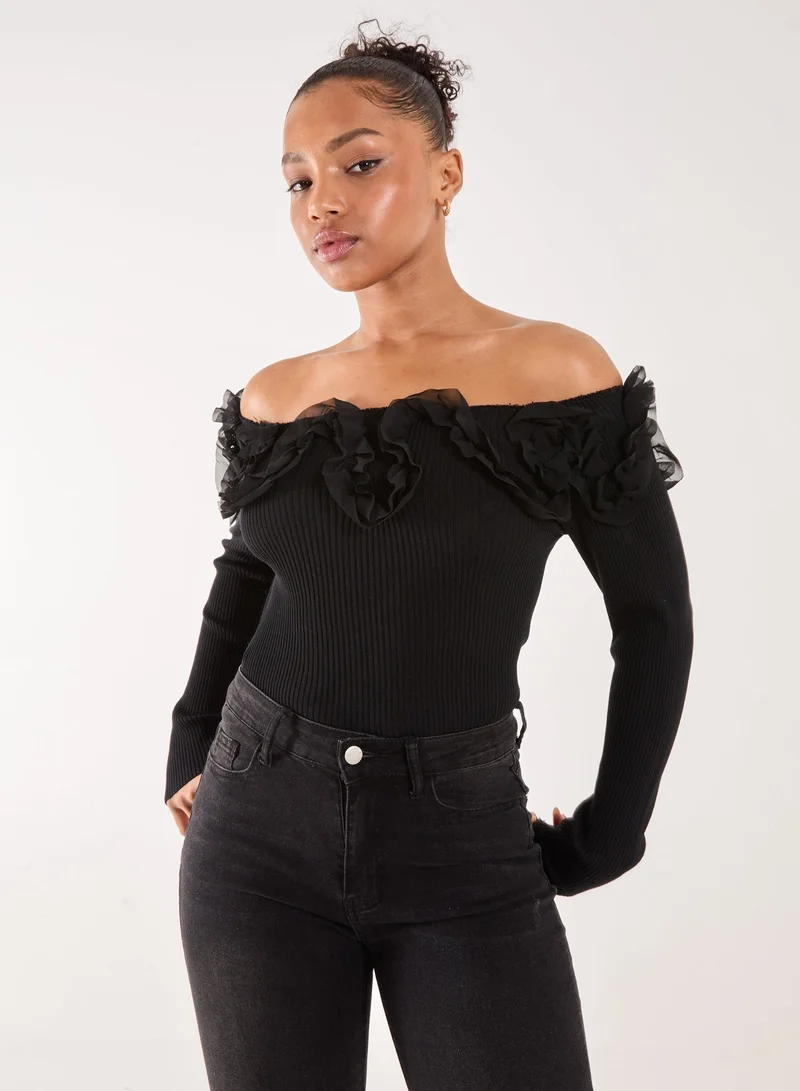 Pink Vanilla  Ruffle Bardot Knit Top for Women | Best Price UAE