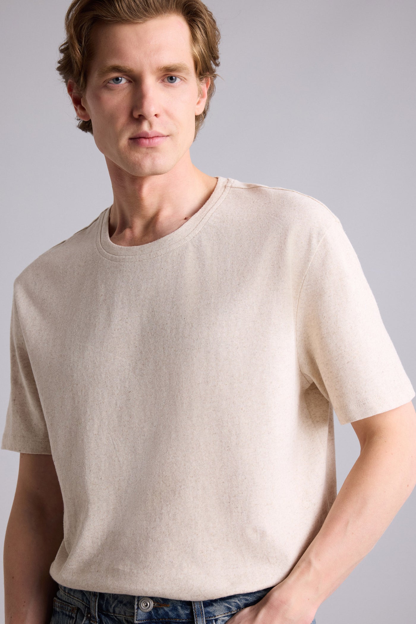 Beige Man Regular Fit Crew Neck Short Sleeve T-Shirt Casual