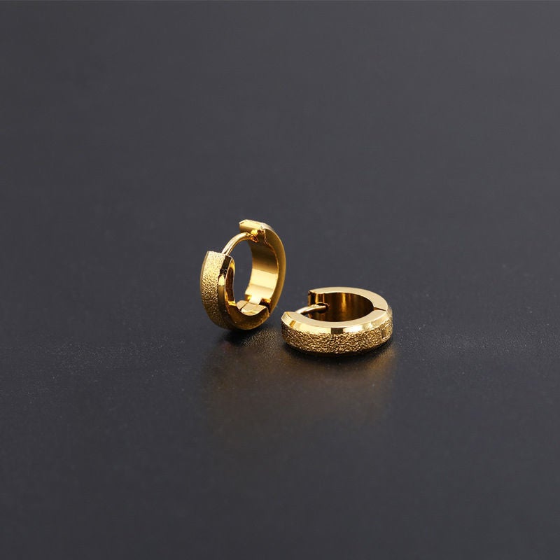 Korean Trendy Hip Hop Mens Hoop Earrings X013-A Frosted Gold 