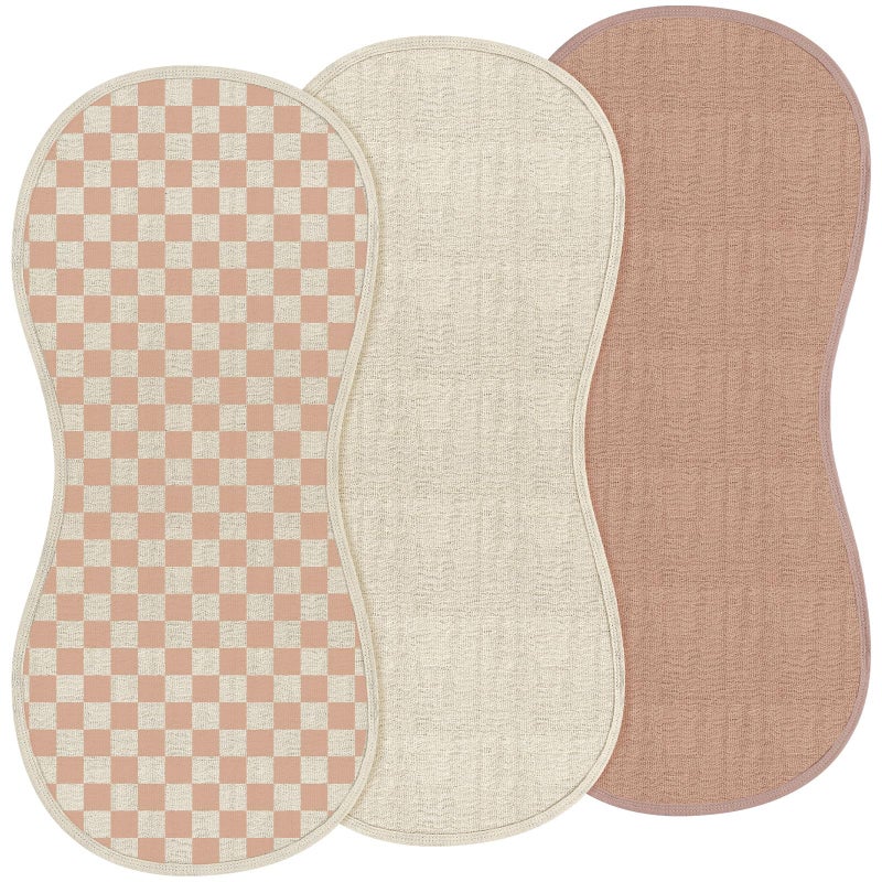 Hahafelt 3 Pcs Changing Pad Liners Fits in Peanut Shape Changing Pad Waterproof Diaper Mats Organic Cotton Peanut Mats are Warm on a Babys Back Washable ReusableChecker StyleBrown - Image 2