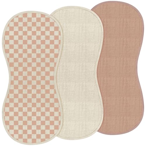Hahafelt 3 Pcs Changing Pad Liners Fits in Peanut Shape Changing Pad Waterproof Diaper Mats Organic Cotton Peanut Mats are Warm on a Babys Back Washable ReusableChecker StyleBrown - Image 1