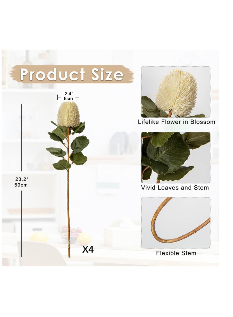 KASTWAVE 4 Pack Artificial Flowers Bouquets, Cream White Long Stem Artificial Flowers, Suitable for for Office Home Table Decor Wedding Party (57 cm) - Image 2
