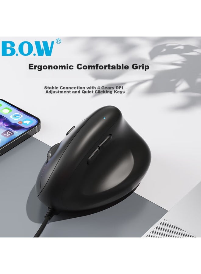 B.o.w Hangshi M190u Ergonomic Wired Mouse Office Computer Vertical Grip Mouse For Drawing And Modeling Universal Silent Mouse With Magnetic Wrist Rest Black - Image 2