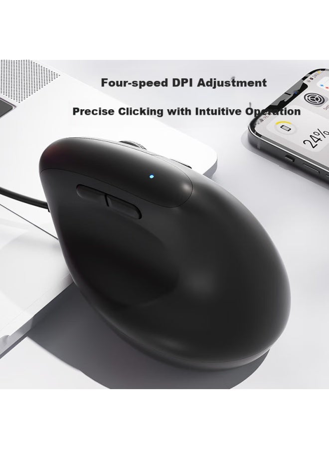 B.o.w Hangshi M190u Ergonomic Wired Mouse Office Computer Vertical Grip Mouse For Drawing And Modeling Universal Silent Mouse With Magnetic Wrist Rest Black - Image 4