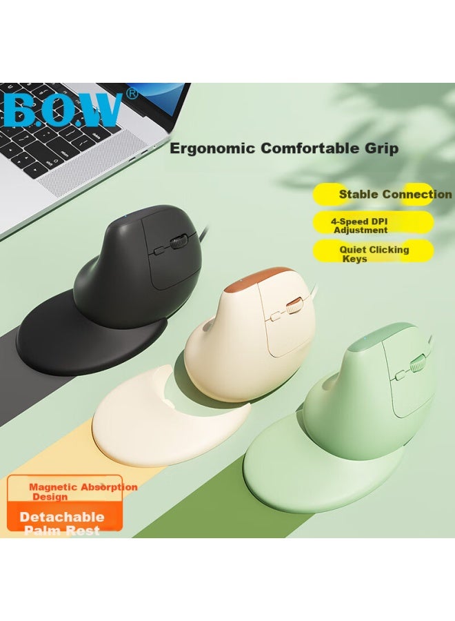 B.o.w Hangshi M190u Ergonomic Wired Mouse Office Computer Vertical Grip Mouse For Drawing And Modeling Universal Silent Mouse With Magnetic Wrist Rest Black - Image 1