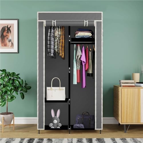 Whitecloud TRANSFORMING HOMES® 2+2 Layer Collapsible Wardrobe for Clothes with Side Pocket Storage Unit Cloth Rack Cupboard Storage Organizer (84x42.5x166cm)(7800-4) (Grey) - Image 2