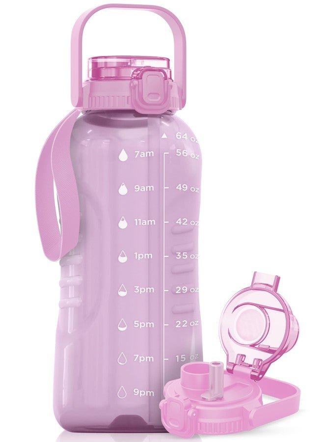 AQUAFIT زجاجة مياه أكوافيت سعة 64 أونصة مع مؤشر زمني - غطاء 2 في 1 مع ماصة وغطاء للشرب السريع - زجاجة مياه كبيرة مع ماصة - زجاجة مياه رياضية خالية من مادة BPA مع مقبض - إبريق مياه (64 أونصة - غطاء 2 في 1، لون بنفسجي ضبابي) - Image 1