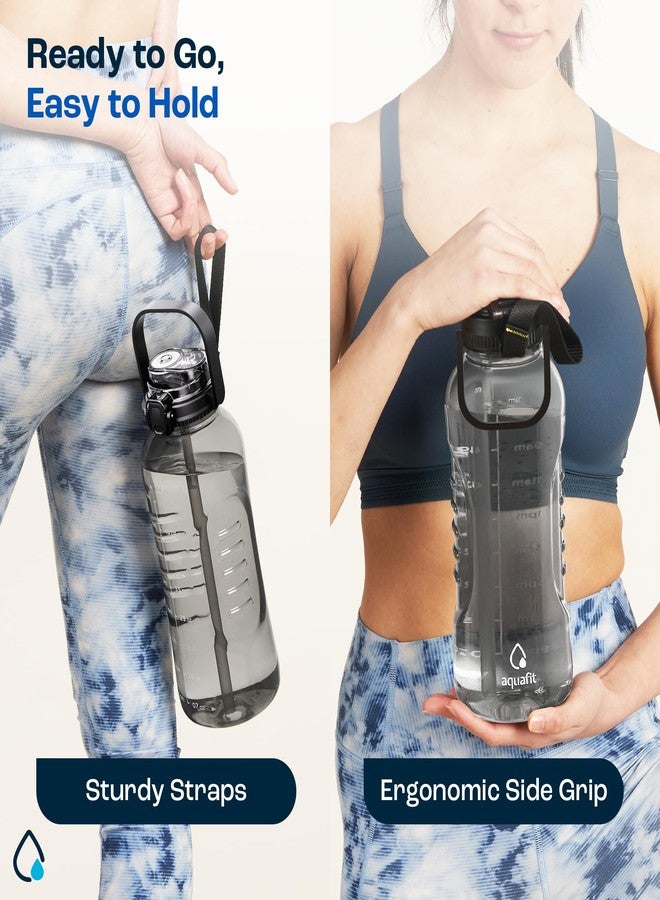 AQUAFIT زجاجة مياه أكوافيت سعة 64 أونصة مع مؤشر زمني - غطاء 2 في 1 مع ماصة وغطاء للشرب السريع - زجاجة مياه كبيرة مع ماصة - زجاجة مياه رياضية خالية من مادة BPA مع مقبض - إبريق مياه (64 أونصة - غطاء 2 في 1، لون بنفسجي ضبابي) - Image 3