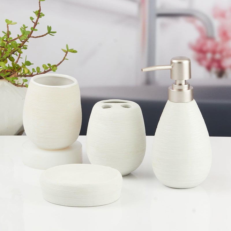 SaSaSa Ceramic Bathroom Accessories Set of 4 Modern Luxury Bath Set with Liquid Soap Dispenser Toothbrush Holder Stylish Home Decor Gift Idea 11340 - Image 3