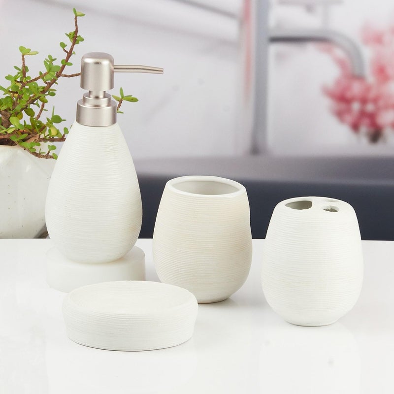 SaSaSa Ceramic Bathroom Accessories Set of 4 Modern Luxury Bath Set with Liquid Soap Dispenser Toothbrush Holder Stylish Home Decor Gift Idea 11340 - Image 2