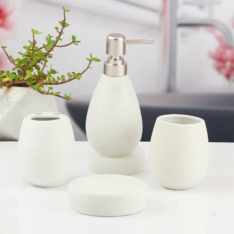 SaSaSa Ceramic Bathroom Accessories Set of 4 Modern Luxury Bath Set with Liquid Soap Dispenser Toothbrush Holder Stylish Home Decor Gift Idea 11340 - Image 4
