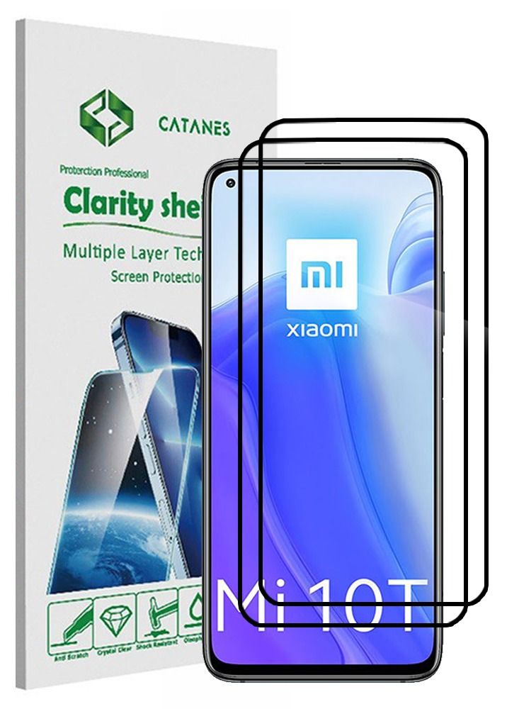CATANES 2 Pack For Xiaomi Mi 10T 5G Screen Protector Tempered Glass Full Glue Back - Image 1