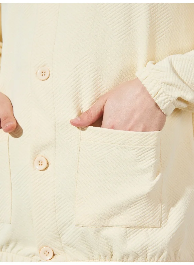 Maniac Mens Collared Neck Fullsleeve Half White 2Pockets Polyester Fleece Oversized fit Shacket