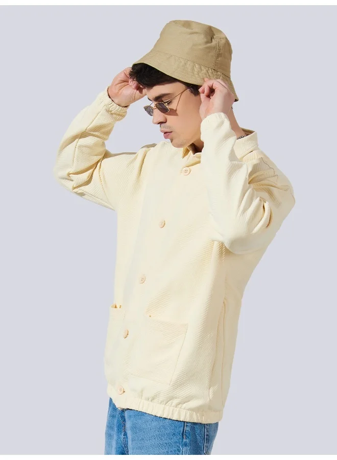Maniac Mens Collared Neck Fullsleeve Half White 2Pockets Polyester Fleece Oversized fit Shacket