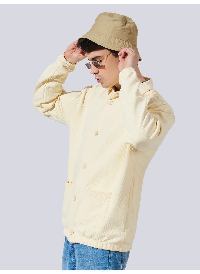 Maniac Mens Collared Neck Fullsleeve Half White 2Pockets Polyester Fleece Oversized fit Shacket  - Image 3