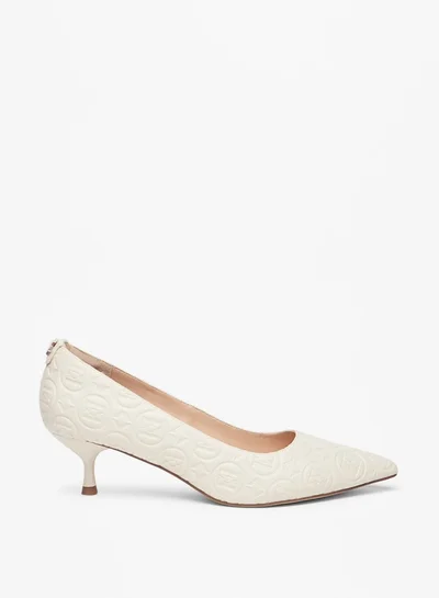ELLE Women's Monogram Embossed Slip-On Pumps with Kitten Heels