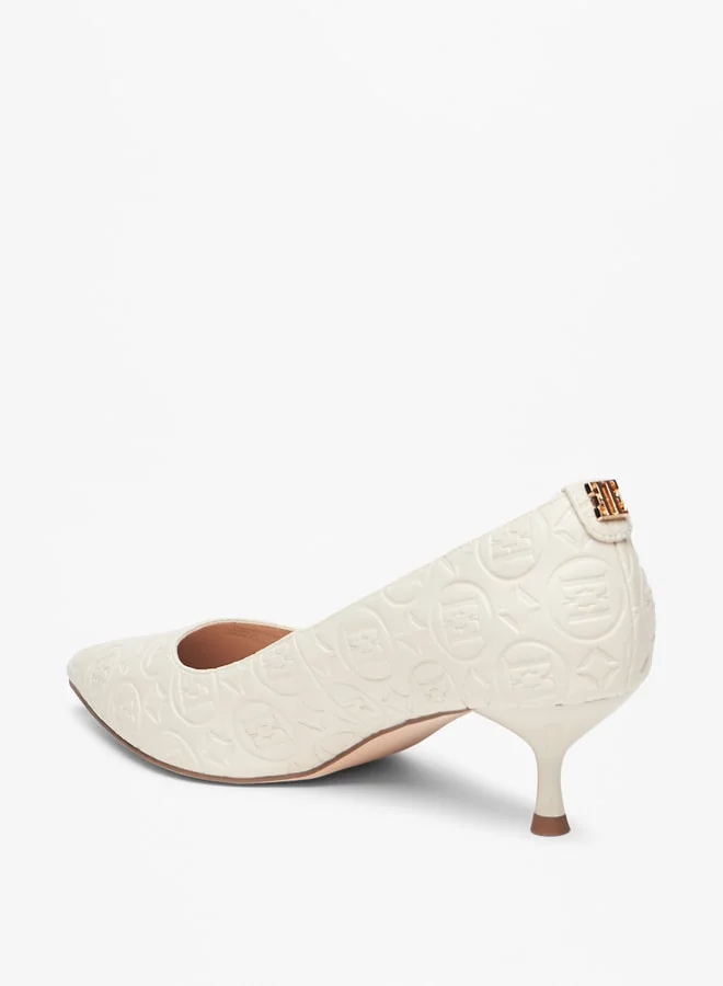ELLE Women's Monogram Embossed Slip-On Pumps with Kitten Heels