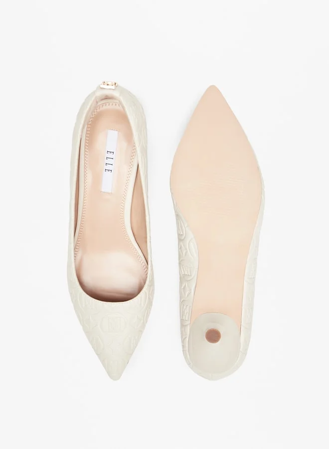 ELLE Women's Monogram Embossed Slip-On Pumps with Kitten Heels