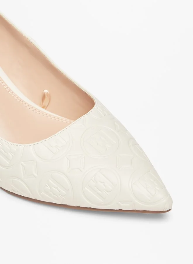 ELLE Women's Monogram Embossed Slip-On Pumps with Kitten Heels