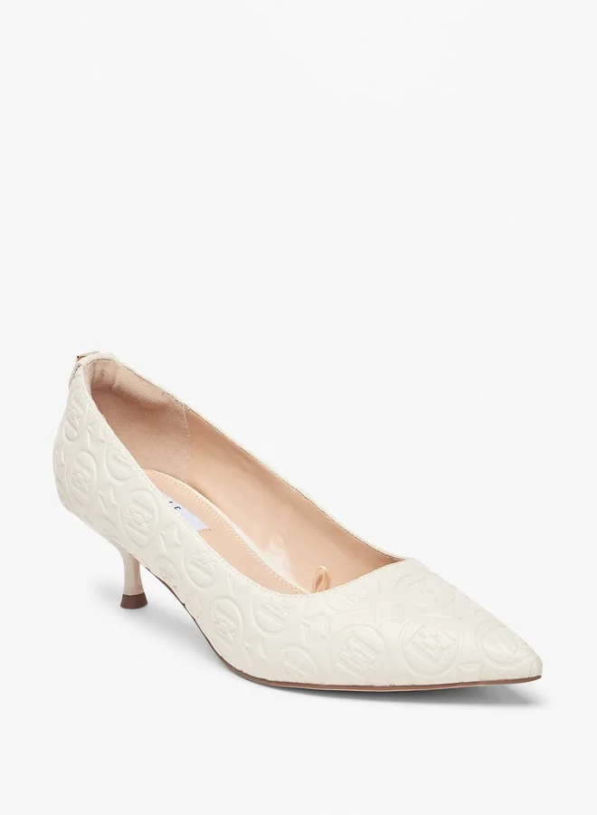 ELLE Women's Monogram Embossed Slip-On Pumps with Kitten Heels