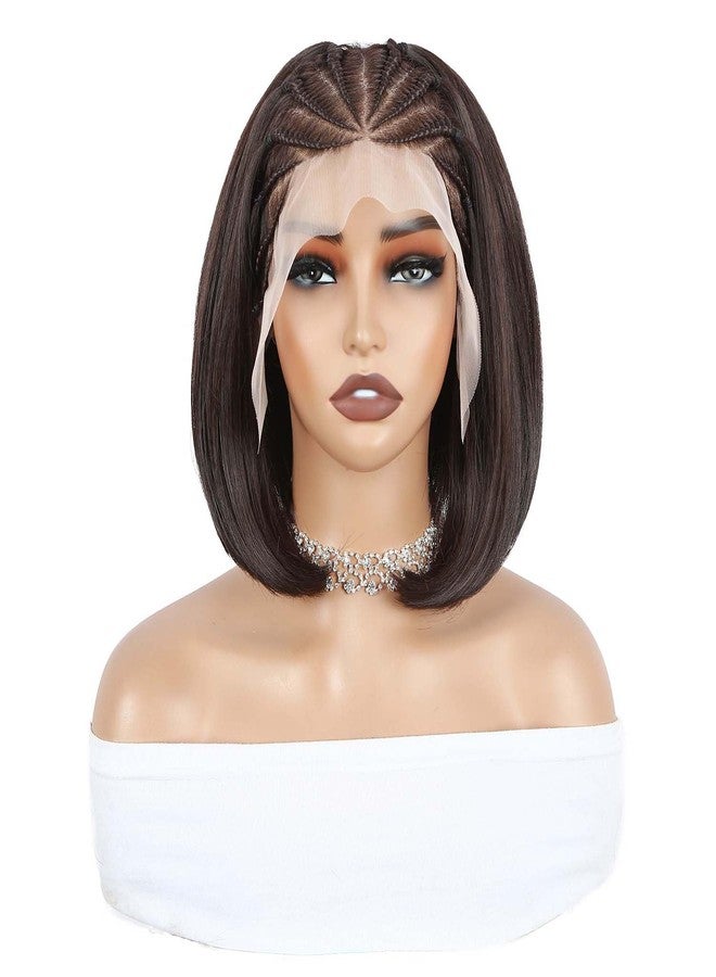 Quantum Love 13x4 Straight Bob Lace Frontal Braided Wigs for Black Women Braids Cornrows Lace Straight Bob Wigs Handmade Lace 12Inch Synthetic Glueless Wig(4#) - Image 2