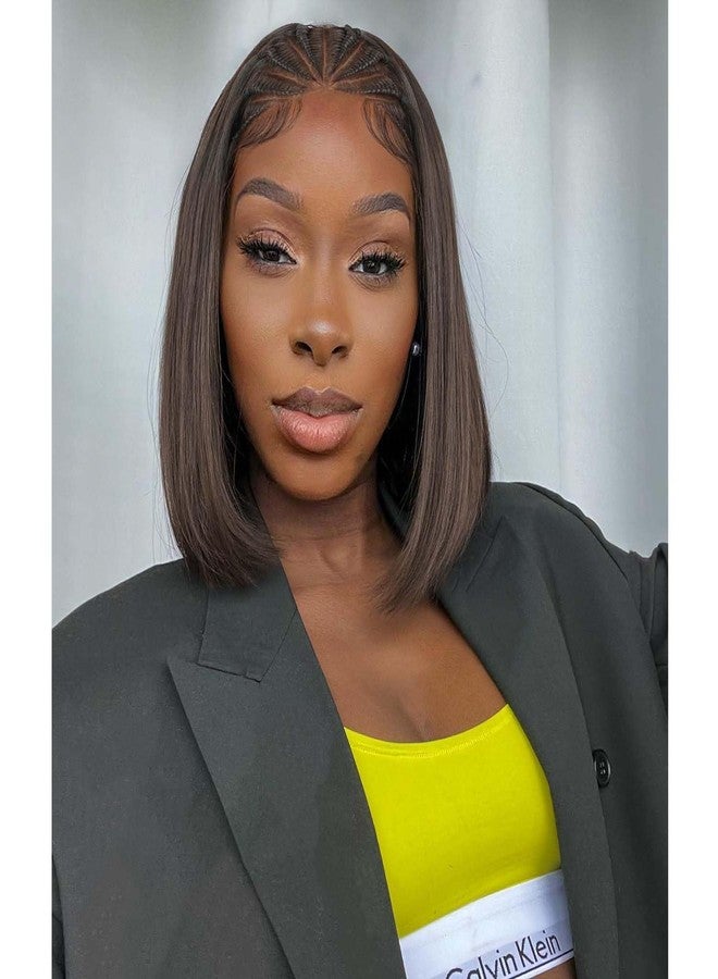 Quantum Love 13x4 Straight Bob Lace Frontal Braided Wigs for Black Women Braids Cornrows Lace Straight Bob Wigs Handmade Lace 12Inch Synthetic Glueless Wig(4#) - Image 1
