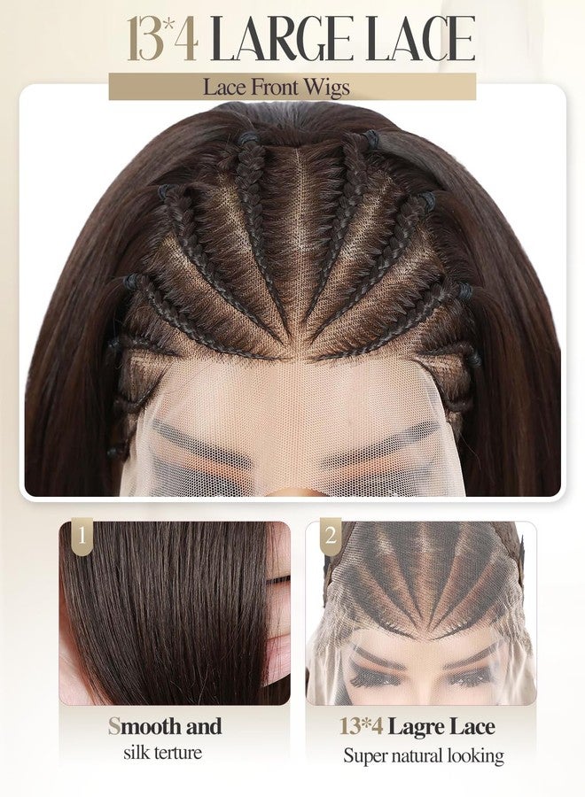 Quantum Love 13x4 Straight Bob Lace Frontal Braided Wigs for Black Women Braids Cornrows Lace Straight Bob Wigs Handmade Lace 12Inch Synthetic Glueless Wig(4#) - Image 4