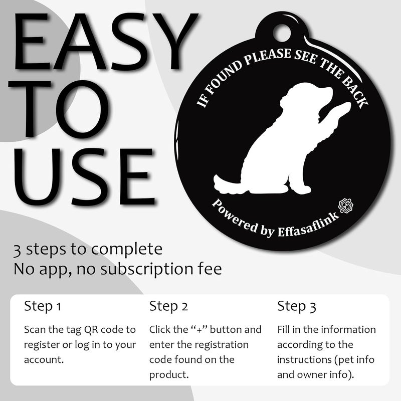 Effasaflink RFID 134.2Khz & QR Code Pet ID Tag, Collar Tag, Dual Function - Scan QR for Helping Lost Pets Go Home, Replace RFID Microchip for Smart Auto Pet Door and Feeder (Black-Dog) - Image 5