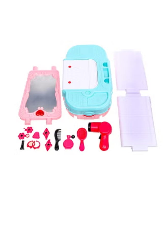 ممز بلانيت طقم تسريحة أطفال 3 في 1 بتصميم مميز  يحتوي على خزانة مع 27 قطعة وأدراج وإكسسوارات تجميل – لعبة تعليمية وتفاعلية للبنات – ألعاب تجميل – ألعاب أطفال - Image 2