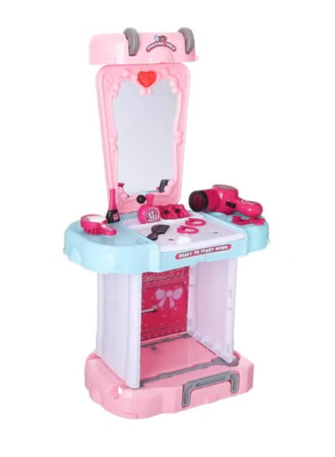 ممز بلانيت طقم تسريحة أطفال 3 في 1 بتصميم مميز  يحتوي على خزانة مع 27 قطعة وأدراج وإكسسوارات تجميل – لعبة تعليمية وتفاعلية للبنات – ألعاب تجميل – ألعاب أطفال - Image 3