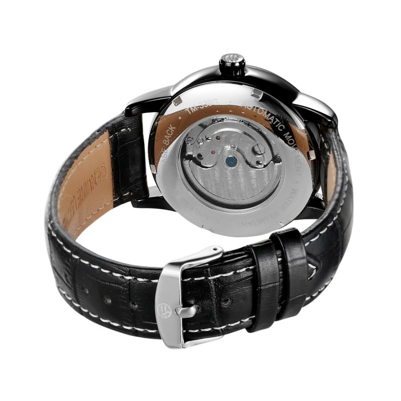 FORSINING Tourbilion Moon Phase Automatic Mechanical Analog Leather Band Men's Watch - Fsg8179,Dial-Multicolor, Band-Black - Image 5