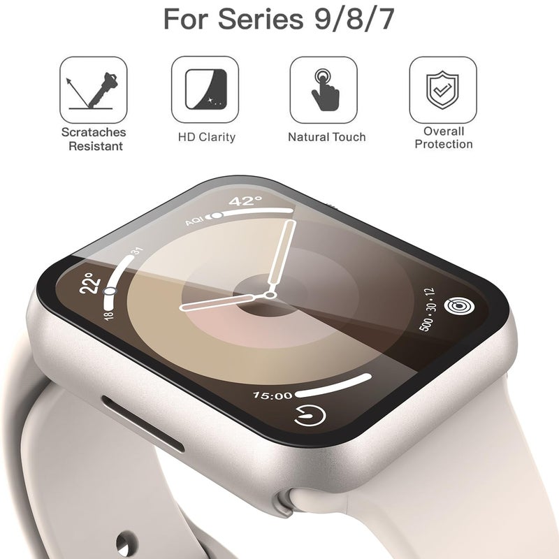 Misxi 2 Pack Hard PC Case with Tempered Glass Screen Protector Compatible with Apple Watch Series 9 Series 8 Series 7 41mm, Anti-Drop Scratch Resistant Lightweight Cover for iWatch, 2 Starlight - Image 2