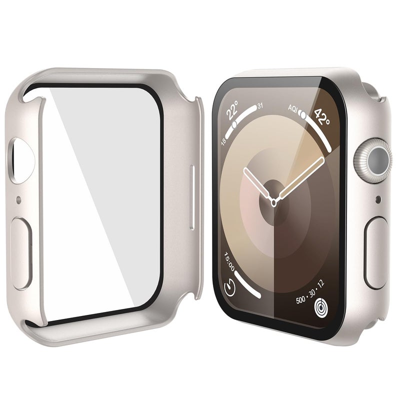 Misxi 2 Pack Hard PC Case with Tempered Glass Screen Protector Compatible with Apple Watch Series 9 Series 8 Series 7 41mm, Anti-Drop Scratch Resistant Lightweight Cover for iWatch, 2 Starlight - Image 5