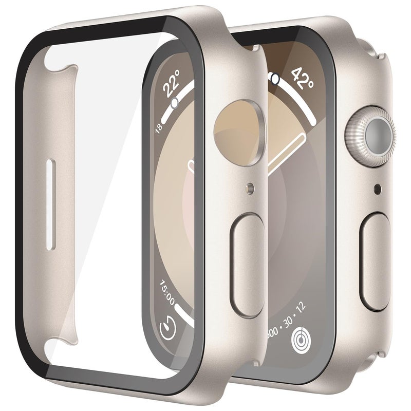 Misxi 2 Pack Hard PC Case with Tempered Glass Screen Protector Compatible with Apple Watch Series 9 Series 8 Series 7 41mm, Anti-Drop Scratch Resistant Lightweight Cover for iWatch, 2 Starlight - Image 1