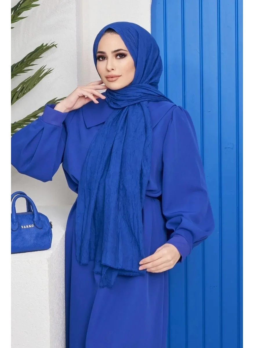 Naciye Sultan Bamboo Kraş Shawl Saks Blue