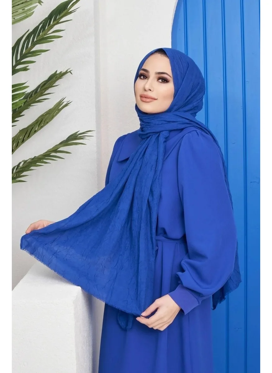 Naciye Sultan Bamboo Kraş Shawl Saks Blue