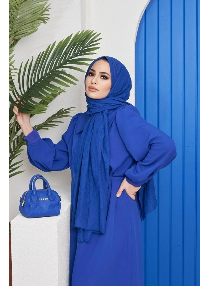 Naciye Sultan Bamboo Kraş Shawl Saks Blue