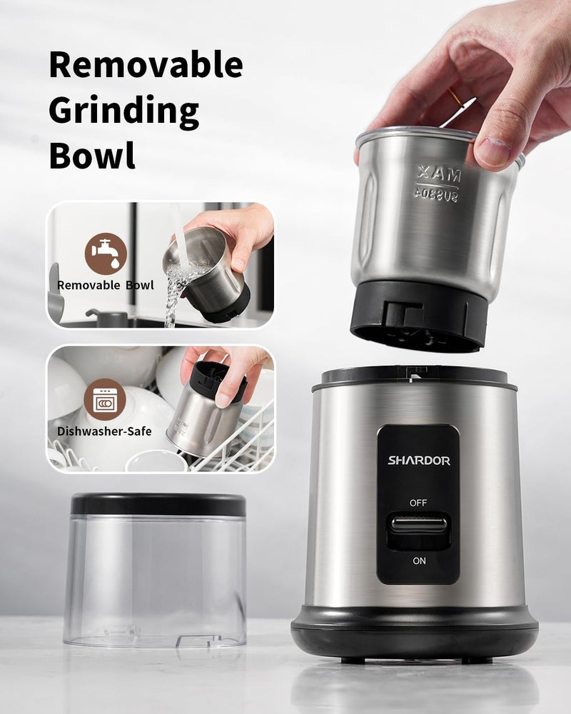 SHARDOR One Touch Coffee Grinder Electric, Spice, Herb, For Coffee Bean Spices and Seeds with 1 Removable Stainless Steel Bowl, Dry Grinder, Silver - Image 4