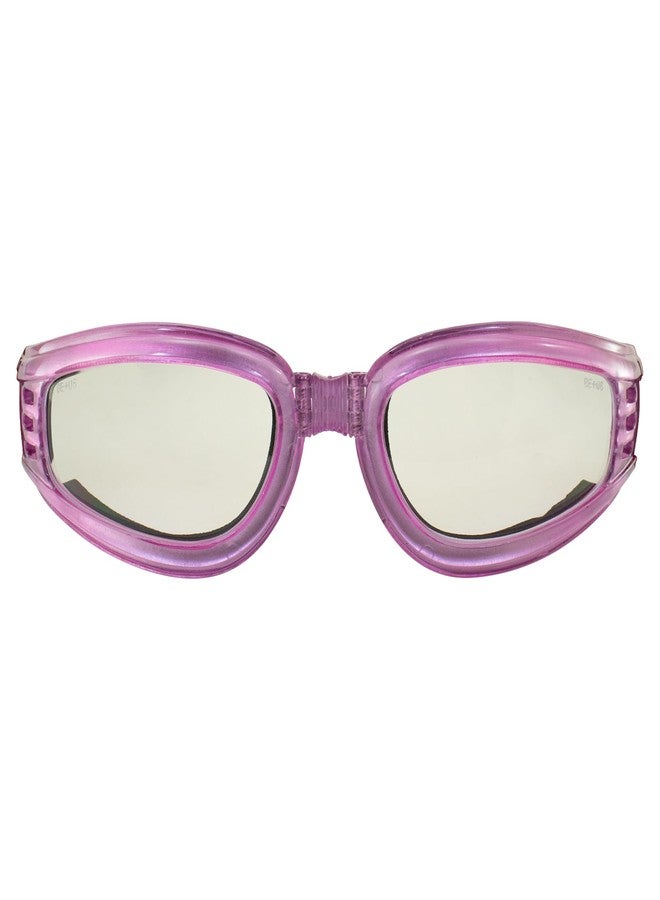 Birdz Eyewear Cardinal Padded Floating Motorcycle Goggles for Women Translucent Pink Frame with Clear Lenses Folding Goggles (Clear) - Image 2