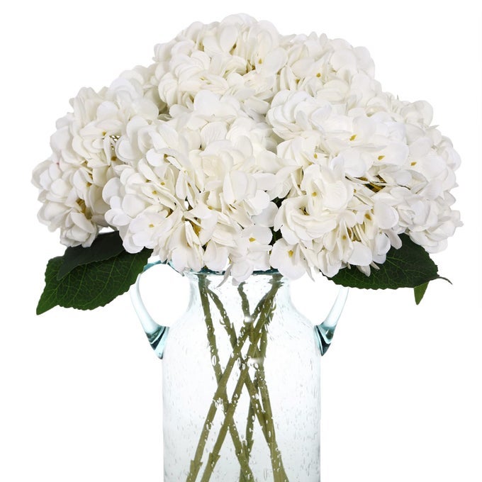 KIMURAS CABIN 6PCS FAKE WHITE FLOWERS ARTIFICIAL SILK HYDRANGEA FLOWERS BOUQUETS FAUX HYDRANGEA STEMS FOR HOME TABLE CENTERPIECES WEDDING PARTY DECORATION WHITE